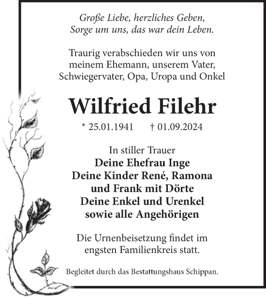 Traueranzeige von Wilfried Filehr von WochenKurier