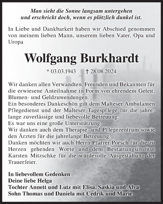 Traueranzeige von Wolfgang Burkhardt von WochenKurier