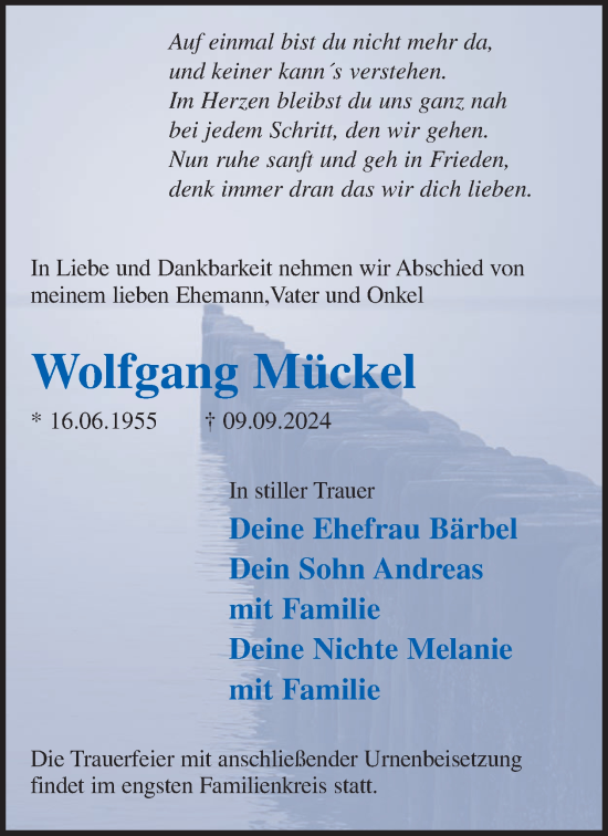 Traueranzeige von Wolfgang Mückel von WochenKurier