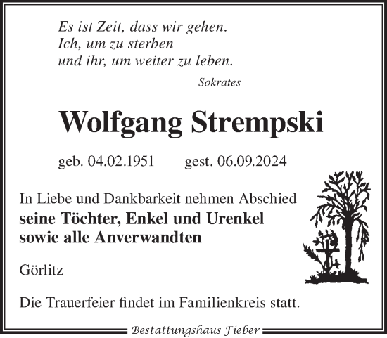 Traueranzeige von Wolfgang Strempski von WochenKurier