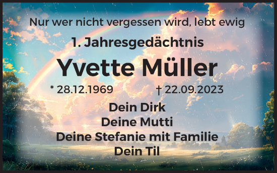 Traueranzeige von Yvette Müller von WochenKurier