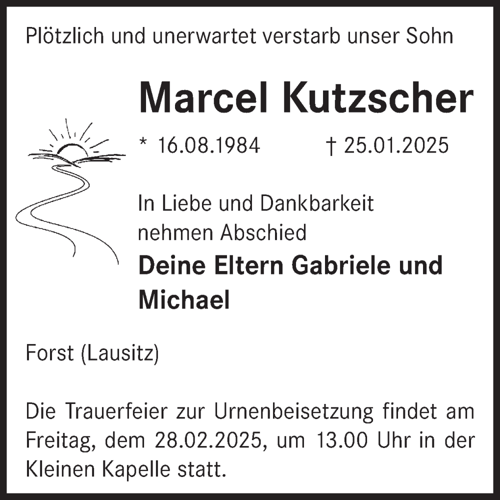  Traueranzeige für Marcel Kutzscher vom 05.02.2025 aus WochenKurier