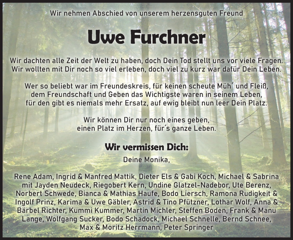  Traueranzeige für Uwe Furchner vom 12.02.2025 aus WochenKurier