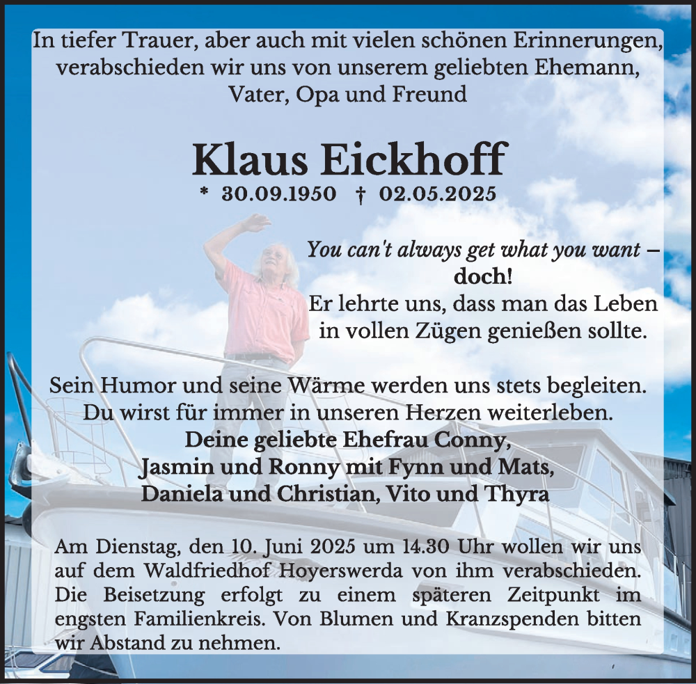  Traueranzeige für Klaus Eickhoff vom 17.05.2025 aus WochenKurier